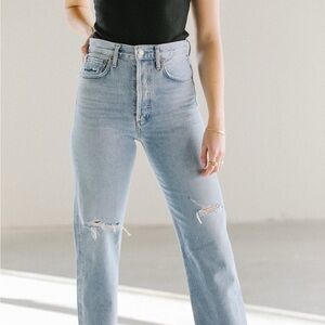 Agolde Blue High Rise Jeans with Distressed Details